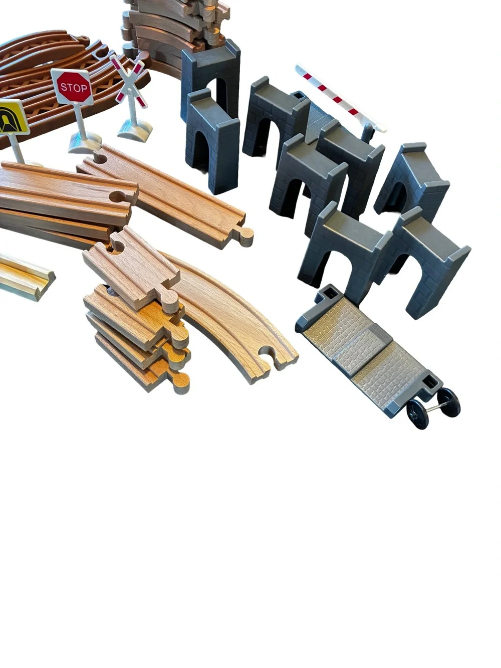 BRIO Thomas Compatible Wooden Train Track Expansion Lot 40+ Pieces Bridges Trees